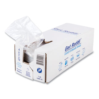 InteplastPitt Get Reddi Food & Poly Bag, 4x2x12, 1-Quart, 0.68 Mil, Clear, 1000/Carton (IBSPB040212)