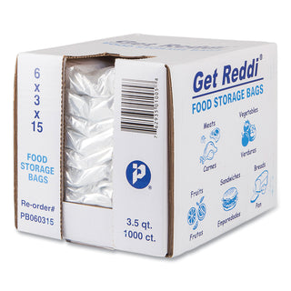 InteplastPitt Get Reddi Food & Poly Bag, 6 x 3 x 15, 3.5qt, .68mil, Clear, 1000/Carton (IBSPB060315)