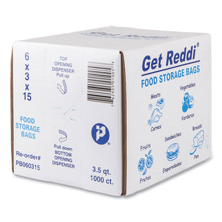 InteplastPitt Get Reddi Food & Poly Bag, 6 x 3 x 15, 3.5qt, .68mil, Clear, 1000/Carton (IBSPB060315)