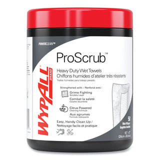 WypAll® Power Clean ProScrub Pre-Saturated Wipes, 12 x 9.5, Citrus Scent, Green/White, 50/Canister, 8 Canisters/Carton (58310KIM)
