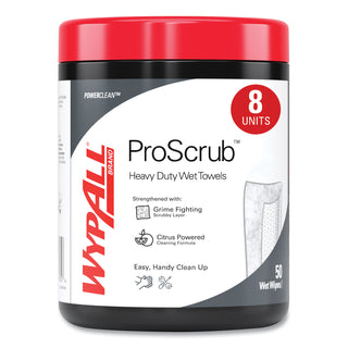WypAll® Power Clean ProScrub Pre-Saturated Wipes, 12 x 9.5, Citrus Scent, Green/White, 50/Canister, 8 Canisters/Carton (58310KIM)