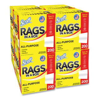 Scott® Scott® Rags In-A-Box, White, 9.75 in W x 12.35 in L, Pop-Up Box, 200 Sheet per Box/8 Box per Case (KCC75260)