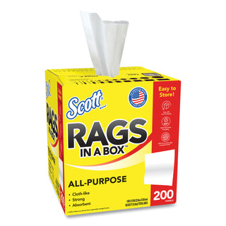 Scott® Scott® Rags In-A-Box, White, 9.75 in W x 12.35 in L, Pop-Up Box, 200 Sheet per Box/8 Box per Case (KCC75260)