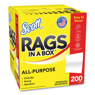 Scott® Scott® Rags In-A-Box, White, 9.75 in W x 12.35 in L, Pop-Up Box, 200 Sheet per Box/8 Box per Case (KCC75260)