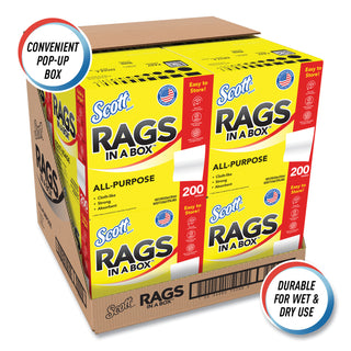 Scott® Scott® Rags In-A-Box, White, 9.75 in W x 12.35 in L, Pop-Up Box, 200 Sheet per Box/8 Box per Case (KCC75260)
