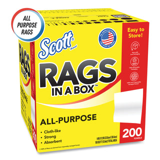 Scott® Scott® Rags In-A-Box, White, 9.75 in W x 12.35 in L, Pop-Up Box, 200 Sheet per Box/8 Box per Case (KCC75260)