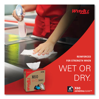 WypAll® General Clean X60 Cloths, POP-UP Box, 8.34 x 16.8, White, 118/Box (KCC34790BX) (KIM34790)