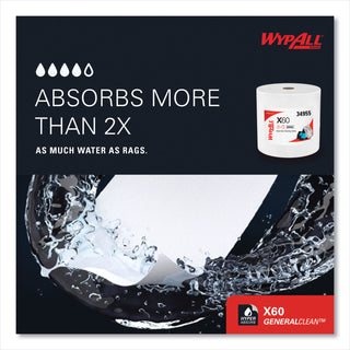 WypAll® General Clean X60 Cloths, Jumbo Roll, 12.2 x 12.4, White, 1,100/Roll (34955KIM)
