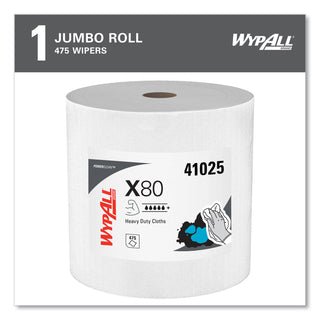 WypAll® Power Clean X80 Heavy Duty Cloths, Jumbo Roll, 12.4 x 12.2, White, 475/Roll (41025KIM)