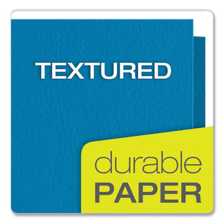 Oxford™ Twin-Pocket Folder, Embossed Leather Grain Paper, Light Blue, 25/Box (ESS57501)