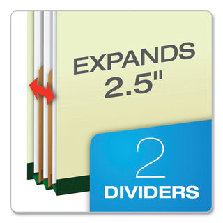 Pendaflex® Six-Section Pressboard Classification Folders, 2" Expansion, 2 Dividers, 6 Fasteners, Letter Size, Green Exterior, 10/Box (ESS17173)