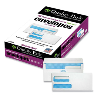 Quality Park™ Double Window Redi-Seal Security-Tinted Envelope, #8 5/8, Commercial Flap, Redi-Seal Closure, 3.63 x 8.63, White, 500/Box (QUA24539)