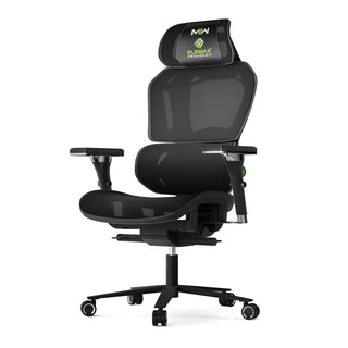 Eureka Ergonomic® Typhon Hybrid Chair, Supports Up to 220 lb, 18.5" to 22.05" Seat Height, Black Mesh Seat, Black/Green Mesh Back, Black Base (EKAGC05G)
