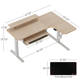 Eureka Ergonomic® L-Shaped Standing Desk with Keyboard Tray, Right Desk, 61.25" x 43.25" x 34.38" to 52.88", Maple White/White (EKAL60RMW)