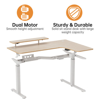 Eureka Ergonomic® L-Shaped Standing Desk with Keyboard Tray, Right Desk, 61.25" x 43.25" x 34.38" to 52.88", Maple White/White (EKAL60RMW)