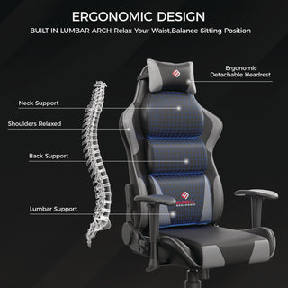 Eureka Ergonomic® Hector Ergonomic Chair, Supports Up to 300 lb, 20.25" - 24.25" Seat Height, Black PU Leather Seat, Black/Gray PU Leather Back (EKAGC07GY)