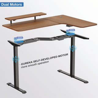 Eureka Ergonomic® L-Shaped Standing Desk with Keyboard Tray, Right Desk, 61.25" x 43.25" x 34.38" to 52.88", Walnut/Black (EKAL60RWN)
