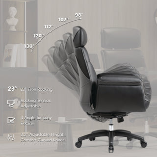 Eureka Ergonomic® Royal Executive Office Chair, Support up to 300 lb, 19.46"-22.26" Seat Height, Black PU Leather Seat, Black Faux Leather Back (EKAOC003B)
