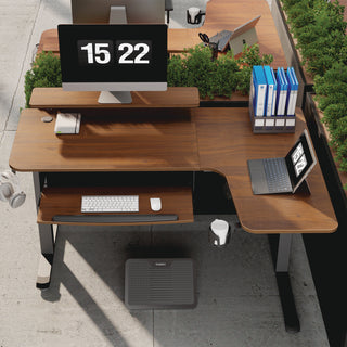Eureka Ergonomic® L-Shaped Standing Desk with Keyboard Tray, Right Desk, 61.25" x 43.25" x 34.38" to 52.88", Walnut/Black (EKAL60RWN)