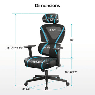 Eureka Ergonomic® Norn Ergonomic Chair, Supports Up to 275 lb, 18.11" to 22.04" Seat Height, Black/Blue Mesh Seat/Back, Black Base (EKAGC06BU)