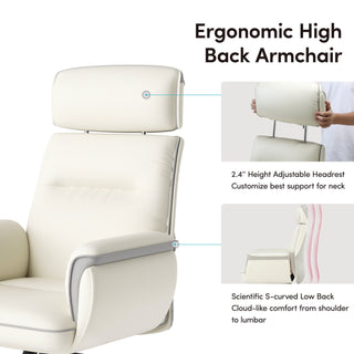 Eureka Ergonomic® Royal Executive Office Chair, Support up to 300 lb, 19.46"-22.26" Seat Height, White PU Leather Seat, White Faux Leather Back (EKAOC003OW)