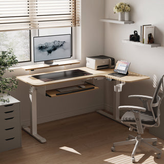 Eureka Ergonomic® L-Shaped Standing Desk with Keyboard Tray, Right Desk, 61.25" x 43.25" x 34.38" to 52.88", Maple White/White (EKAL60RMW)