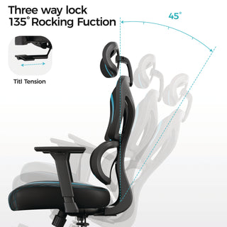 Eureka Ergonomic® Norn Ergonomic Chair, Supports Up to 275 lb, 18.11" to 22.04" Seat Height, Black/Blue Mesh Seat/Back, Black Base (EKAGC06BU)