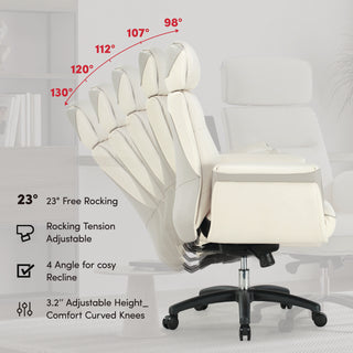 Eureka Ergonomic® Royal Executive Office Chair, Support up to 300 lb, 19.46"-22.26" Seat Height, White PU Leather Seat, White Faux Leather Back (EKAOC003OW)
