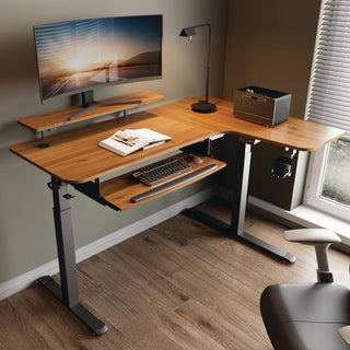 Eureka Ergonomic® L-Shaped Standing Desk with Keyboard Tray, Right Desk, 61.25" x 43.25" x 34.38" to 52.88", Walnut/Black (EKAL60RWN)