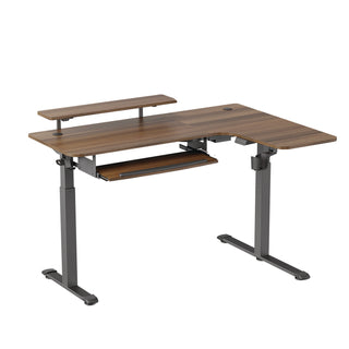 Eureka Ergonomic® L-Shaped Standing Desk with Keyboard Tray, Right Desk, 61.25" x 43.25" x 34.38" to 52.88", Walnut/Black (EKAL60RWN)