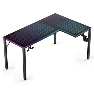 Eureka Ergonomic® RGB LED Lights Glass Gaming Desk, 60" x 40.25" x 30", Black (EKAL60RB)