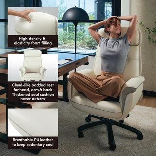 Eureka Ergonomic® Royal Executive Office Chair, Support up to 300 lb, 19.46"-22.26" Seat Height, White PU Leather Seat, White Faux Leather Back (EKAOC003OW)