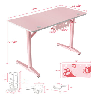 Eureka Ergonomic® Cute Gaming Desk, 47" x 23.63" x 30.13", Pink (EKAGD0100)