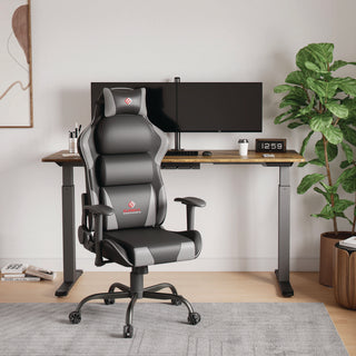 Eureka Ergonomic® Hector Ergonomic Chair, Supports Up to 300 lb, 20.25" - 24.25" Seat Height, Black PU Leather Seat, Black/Gray PU Leather Back (EKAGC07GY)