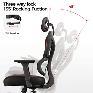 Eureka Ergonomic® Norn Ergonomic Chair, Supports Up to 275 lb, 18.11" to 22.04" Seat Height, Black/Red Mesh Seat/Back, Black Base (EKAGC06R)