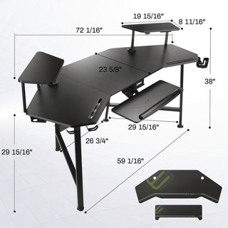 Eureka Ergonomic® Aero Gaming Desk, 72.06" x 23.63" x 38", Black (EKAE70B)