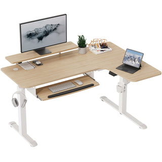 Eureka Ergonomic® L-Shaped Standing Desk with Keyboard Tray, Right Desk, 61.25" x 43.25" x 34.38" to 52.88", Maple White/White (EKAL60RMW)