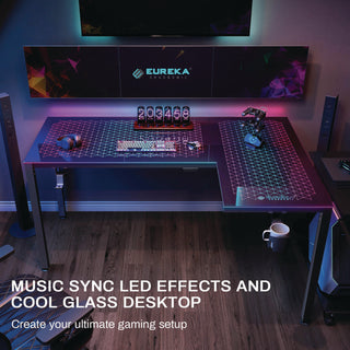 Eureka Ergonomic® RGB LED Lights Glass Gaming Desk, 60" x 40.25" x 30", Black (EKAL60RB)