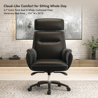 Eureka Ergonomic® Royal Executive Office Chair, Support up to 300 lb, 19.46"-22.26" Seat Height, Black PU Leather Seat, Black Faux Leather Back (EKAOC003B)