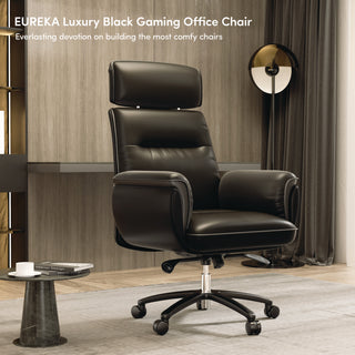 Eureka Ergonomic® Royal Executive Office Chair, Support up to 300 lb, 19.46"-22.26" Seat Height, Black PU Leather Seat, Black Faux Leather Back (EKAOC003B)