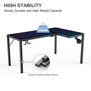 Eureka Ergonomic® RGB LED Lights Glass Gaming Desk, 60" x 40.25" x 30", Black (EKAL60RB)