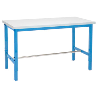 Global Industrial® Adjustable Height Heavy Duty Workbenches, 5,000 lbs, 60 x 30 x 31.63 to 43.63, White/Blue (GBE606976BL)