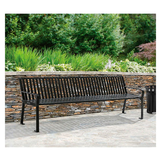 Global Industrial® Steel Slat Benches with Back, 96 x 26 x 31, Black (GBE694855BKKD)