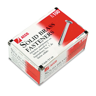 ACCO Brass Prong Paper Fasteners, #7, 2" Capacity, Brass, 100/Box (ACC71507)