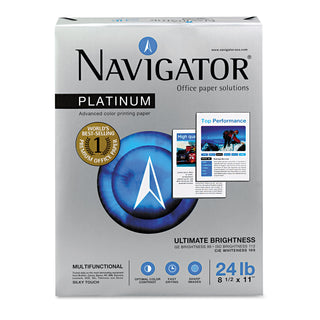 Navigator® Platinum Paper, 99 Bright, 24lb, 8.5 x 11, White, 500 Sheets/Ream, 5 Reams/Carton (SNANPL11245R)