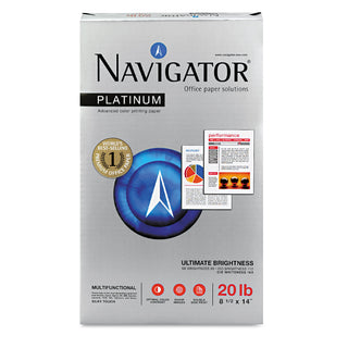 Navigator® Platinum Paper, 99 Bright, 20lb, 8.5 x 14, White, 500 Sheets/Ream, 10 Reams/Carton (SNANPL1420)