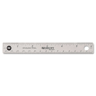 Westcott® Stainless Steel Office Ruler With Non Slip Cork Base, Standard/Metric, 6" Long (ACM10414)