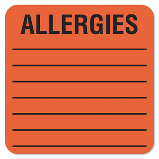 Tabbies® Allergy Warning Labels, ALLERGIES, 2 x 2, Fluorescent Red, 500/Roll (TAB40560)
