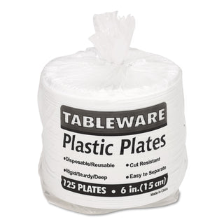 Tablemate® Plastic Dinnerware, Plates, 6" dia, White, 125/Pack (TBL6644)