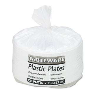 Tablemate® Plastic Dinnerware, Plates, 9" dia, White, 125/Pack (TBL9644WH)